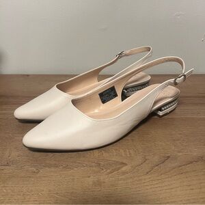 Jones New York Women's White Slingback Pointed Toe Flats with Embellished Heel